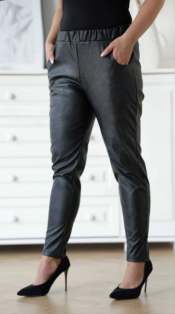 Pull on leatherette plus size trouser.