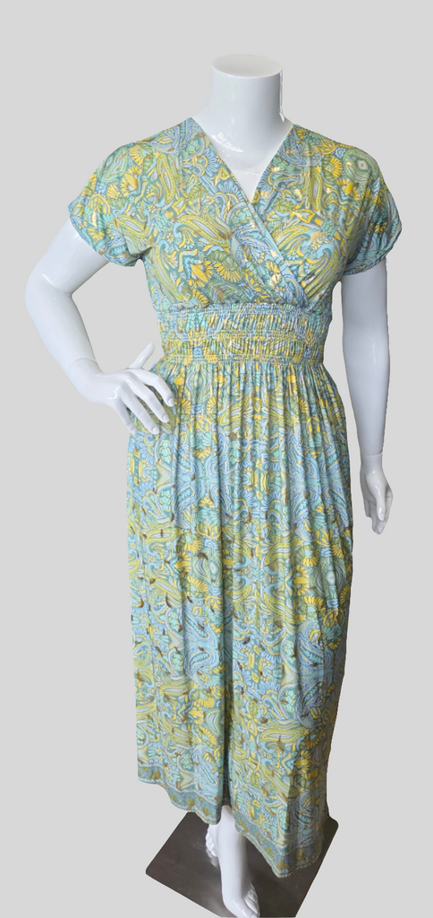 Elana Paisley Print Green Stretch Dress