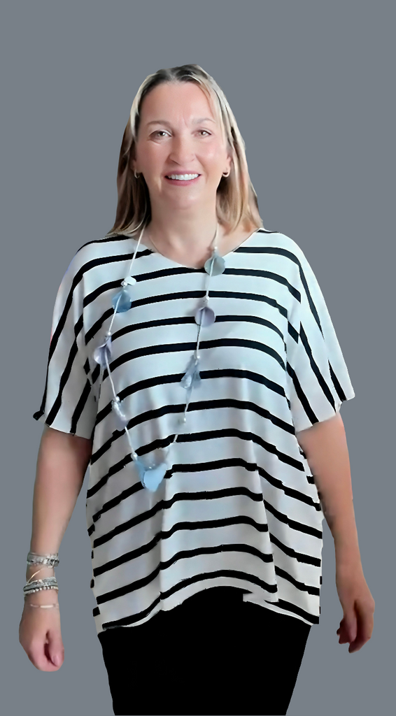 Dolly White & Black Stripe Top