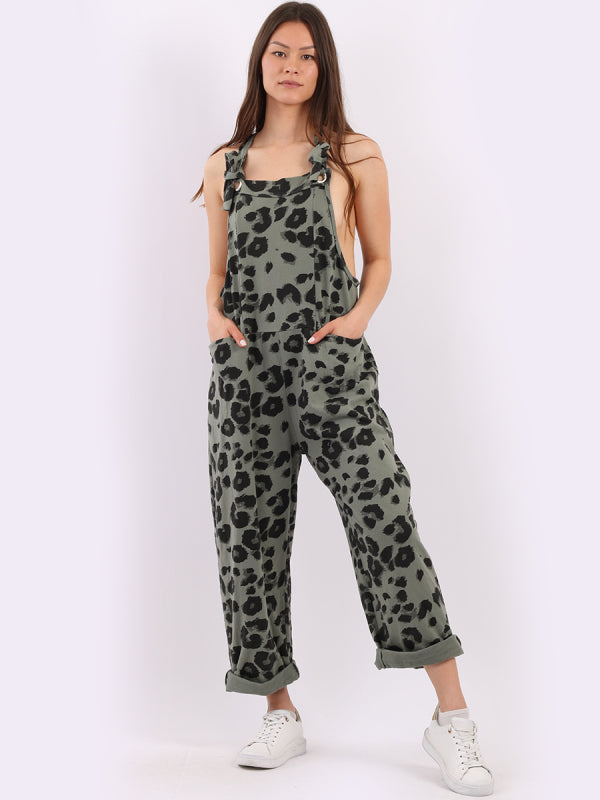 Paloma Leopard Print Khaki Cotton Dungaree