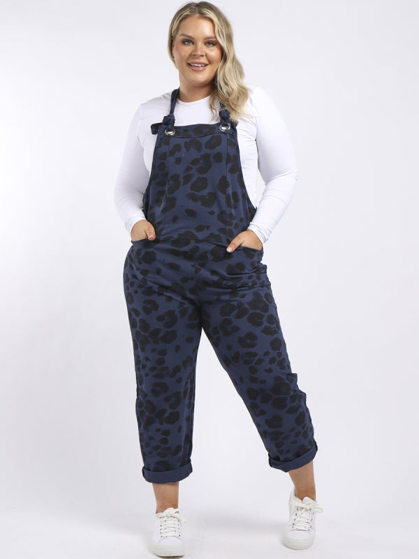 Leopard Print Navy Cotton Lagenlook Dungaree