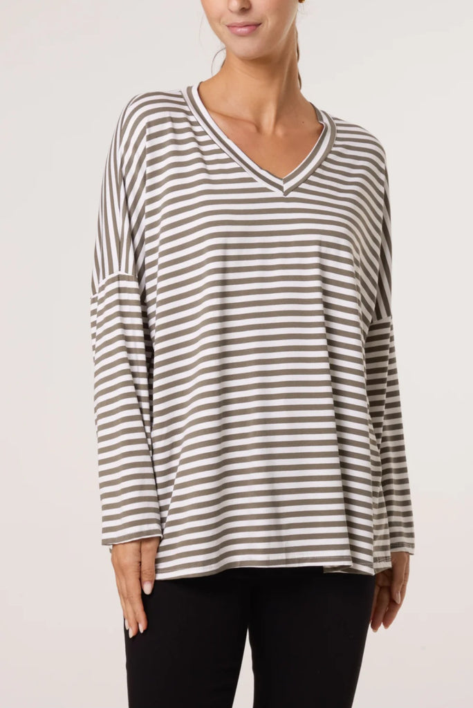 Verity Taupe Stripe Top